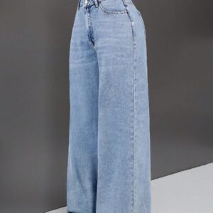 SHEIN ICON Jean à jambe large rétro de couleur unie avec poches