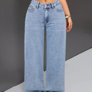 SHEIN ICON Jean à jambe large rétro de couleur unie avec poches
