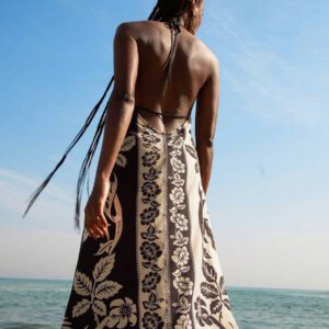 CAJUNI Robe d'été décontractée de plage pour femmes, style vacances tropicales boho, avec imprimé de fleurs et de palmiers, à fines bretelles, avec laçage