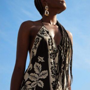 CAJUNI Robe d'été décontractée de plage pour femmes, style vacances tropicales boho, avec imprimé de fleurs et de palmiers, à fines bretelles, avec laçage