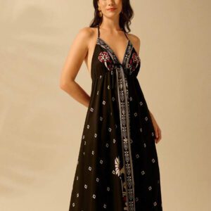 CAJUNI Robe d'été décontractée de plage pour femmes, style vacances tropicales boho, avec imprimé de fleurs et de palmiers, à fines bretelles, avec laçage