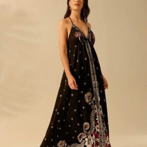 CAJUNI Robe d'été décontractée de plage pour femmes, style vacances tropicales boho, avec imprimé de fleurs et de palmiers, à fines bretelles, avec laçage