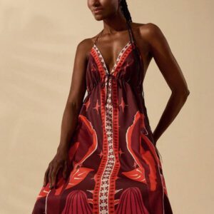 CAJUNI Robe d'été décontractée de plage pour femmes, style vacances tropicales boho, avec imprimé de fleurs et de palmiers, à fines bretelles, avec laçage
