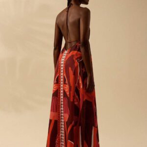 CAJUNI Robe d'été décontractée de plage pour femmes, style vacances tropicales boho, avec imprimé de fleurs et de palmiers, à fines bretelles, avec laçage