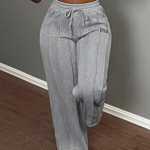 Slaydiva Pantalon décontracté gris à jambe droite taille basse -Z