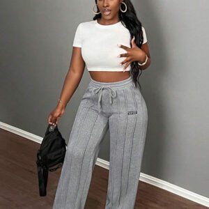 Slaydiva Pantalon décontracté gris à jambe droite taille basse -Z