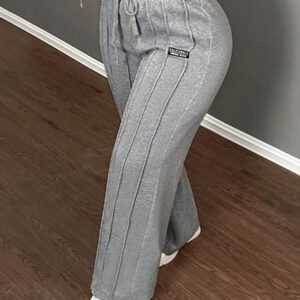 Slaydiva Pantalon décontracté gris à jambe droite taille basse -Z