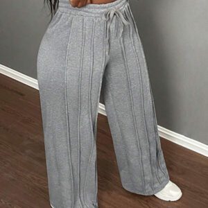 Slaydiva Pantalon décontracté gris à jambe droite taille basse -Z