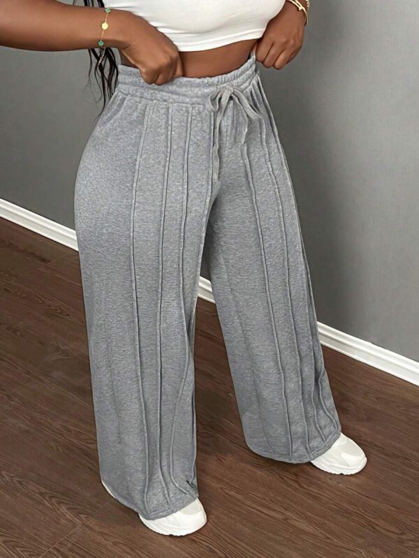 Slaydiva Pantalon décontracté gris à jambe droite taille basse -Z – Image 6