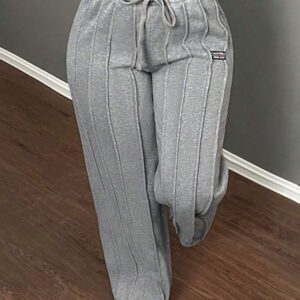 Slaydiva Pantalon décontracté gris à jambe droite taille basse -Z