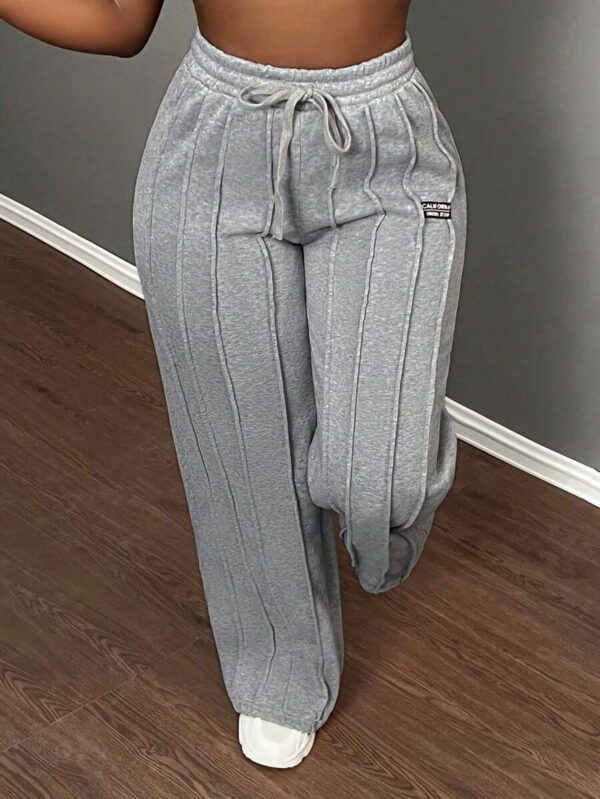 Slaydiva Pantalon décontracté gris à jambe droite taille basse -Z – Image 7