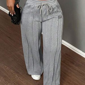 Slaydiva Pantalon décontracté gris à jambe droite taille basse -Z