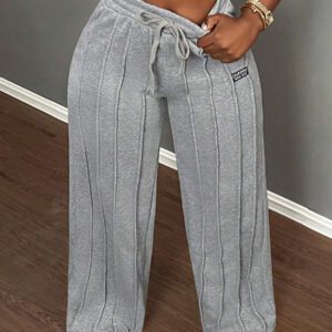 Slaydiva Pantalon décontracté gris à jambe droite taille basse -Z