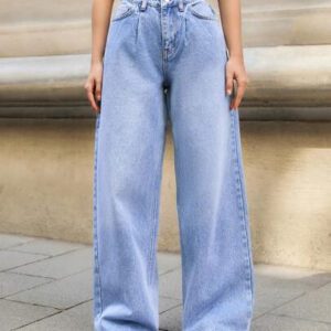 RueChic Jeans décontractés à taille haute et jambes évasées pour femmes, avec effet lavé