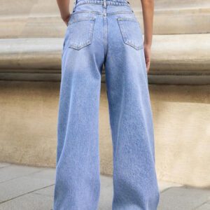RueChic Jeans décontractés à taille haute et jambes évasées pour femmes, avec effet lavé