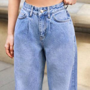 RueChic Jeans décontractés à taille haute et jambes évasées pour femmes, avec effet lavé