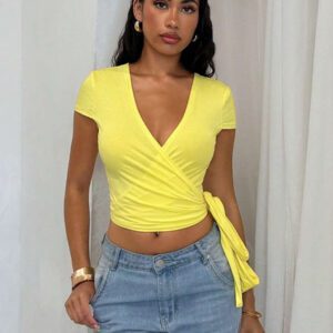Glamine Débardeur réversible à nœud jaune pour femmes, convient pour les vêtements d'été et d'automne des femmes, retour à l'école
