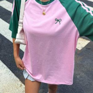 Muchica T-shirt ample à manches courtes vintage avec blocs de couleurs pour femmes