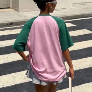 Muchica T-shirt ample à manches courtes vintage avec blocs de couleurs pour femmes