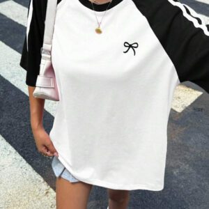 Muchica T-shirt ample à manches courtes vintage avec blocs de couleurs pour femmes