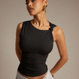 Hauture Blouse ajustée sans manches à la mode avec design de boutons de couleur unie pour femmes