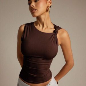 Hauture Blouse ajustée sans manches à la mode avec design de boutons de couleur unie pour femmes