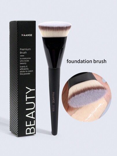 MAANGE 1/2 pièces Pinceau de fond de teint à tête plate et ronde, avec boîte. Outil de maquillage doux pour la peau