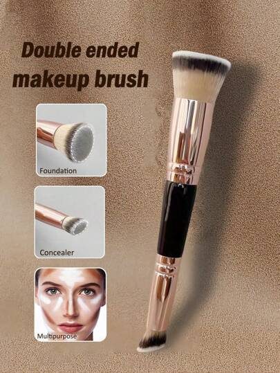 1 pièce Pinceau de maquillage double face, pinceau de base, pinceau de fond de teint à grosse tête, pinceau à petite tête pour correcteur, peut également estomper l'ombre à paupières, outil de maquillage multifonction portable, outil de maquillage essentiel pour le voyage