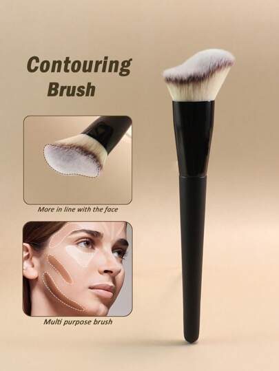 1 pièce Pinceau de contour facial professionnel, pinceau de maquillage de base à haute brillance et asymétrique. Utilisé pour l'éclaircissement du visage, fibre synthétique avancée douce et lâche. Convient aux débutants pour sculpter les contours du visage.