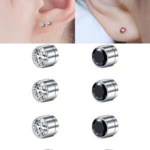 CIZME 1 set 8 pièces Fausses boucles d'oreilles clous en acier inoxydable avec cubic zirconia, boucles d'oreilles fausses non percées, bagues d'oreilles pour femmes et hommes sans perçage, bijoux de corps CZ diam. 4 mm 5 mm