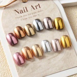 6 pièces Poudre à ongles en chrome or argent pigment miroir métallique frottement paillettes artificielles en poudre décorations