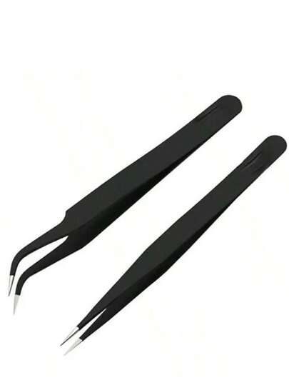 2 pièces Kit d'outils avec pinces en acier inoxydable noires 3D et strass, pinces incurvées/droites en acier inoxydable 2 pièces, fournitures pour ongles, outils pour ongles, outils de nail art, rentrée scolaire, ongles, outils pour ongles à clipser, outils de manucure et pédicure