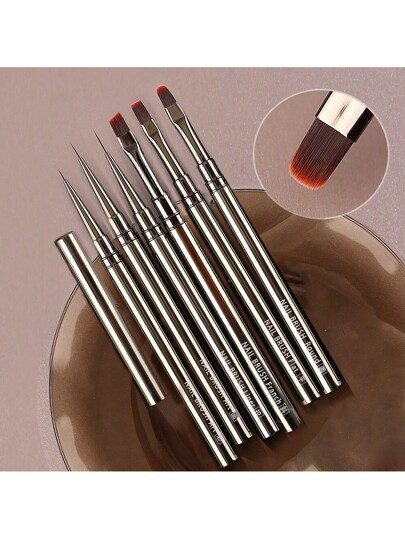 6 pièces Lot de pinceaux pour nail art en tige métallique Stylo de coloriage en gros Carré grand rond Stylo de thérapie de lumière Stylo Halo
