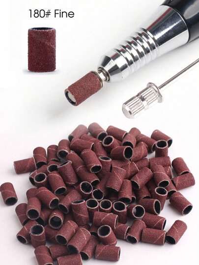 100 pièces Bandes de ponçage de 180 grains et embout de lime électrique pour manucure, tête de coupe de vernis à ongles pour machine