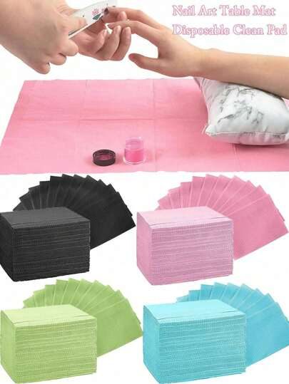 Tapis de table pour manucure jetable rose et noir, 3 couches imperméables pliables, serviettes de nettoyage pour manucure, multifonction, belle, imperméable, tablier pour tatouage et dentaire, outils de manucure