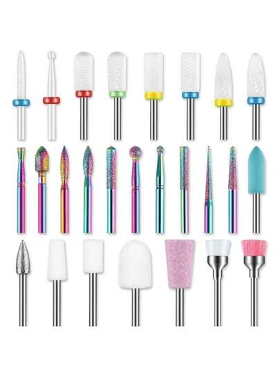 26 pièces Ensemble de forets à ongles, forets en céramique professionnels de 3/32 pouces pour lime à ongles, forets Efile pour manucure et pédicure, forets pour retirer les ongles en acrylique et gel, pour usage domestique et salon