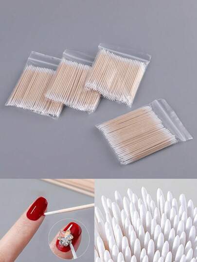 Environ 100 pièces/paquet Bâtonnet en bois à double tête pour essuyer le vernis à ongles, petit embout double tête pour outils de beauté de maquillage des sourcils tatoués pour essuyer, 1/2/3/4/5/10/20 paquets pour la méthode d'emballage, fournitures pour ongles, outils pour ongles, outils pour nail art, rentrée scolaire, ongles, outils pour ongles pour les faux ongles