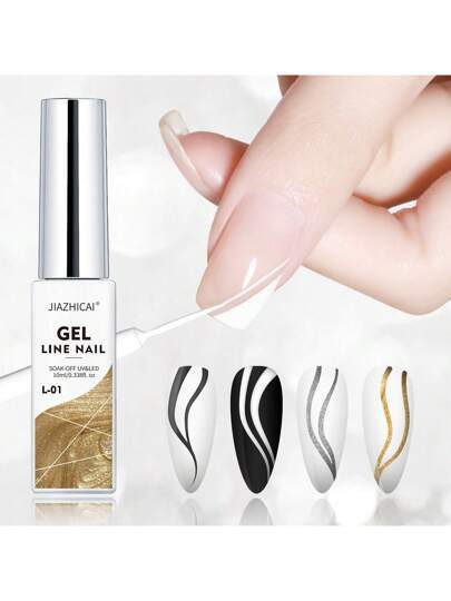 [Ultra-fin] Vernis à ongles en gel pour le nail art - Comprend un gel doré, argenté, blanc et noir avec un pinceau super-fin pour les lignes françaises, le graffiti et les motifs rayés - et un vernis en gel inodore