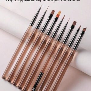 9 pièces Ensemble de pinceaux pour nail art japonais, stylo de peinture professionnelle, pinceau estompé, pinceau pour fleurs, pinceau dégradé, pinceau soufflant, pinceau de thérapie par la lumière, outil spécial