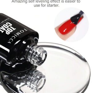TOMICCA 3 pièces de vernis de base transparent 15ml, top coat et top coat mat. Nécessite un séchage aux UV. Ensemble de vernis gel longue durée, utilisable pour le manucure salon maison DIY ou en cadeau pour les femmes.