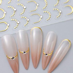 3 Pièces Or Rose Ligne Française Autocollants Nail Art Relief Strass Rayures Vague Y2k Courbe De Relief Métallique Design Japonais Décalcomanies Nail Art Manucure Décor