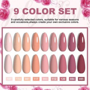 LIMEGIRL LIMEGIRL Ensemble de 9 vernis à ongles gel - 9 couleurs, kit de vernis à ongles gel rose, blanc, violet, noir à décollé. Kit de vernis à ongles cadeau pour femmes, vacances, kit de manucure maison DIY