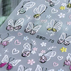 2 pièces Autocollants d'art pour ongles décalques 5D gaufrés à motifs de fleurs bleues. Designs d'art pour ongles avec fleurs dégradées, motifs de vignes et texture de pétales. Feuilles de recouvrement complet pour décoration des ongles. Accessoires de manucure.