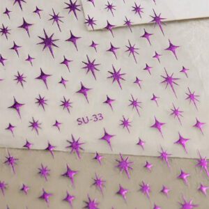 1/4 pièces Autocollants d'ongles avec explosion d'étoiles dorées au laser, décalcomanies d'art nail manucure française en métal, autocollants de décoration d'ongles en forme d'étoile à quatre branches avec dos adhésif