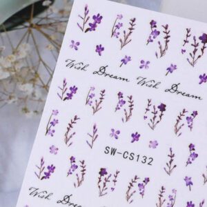 2 pièces Autocollants d'art pour ongles avec designs de fleurs 3D printemps rose et jaune, feuilles, lignes dorées géométriques. Décalcomanies 3D autoadhésives pour la manucure, fournitures pour les femmes et les filles