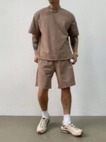 DAZY T-shirt décontracté marron unicolore pour hommes, coupe regular, été – Image 5