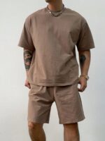 DAZY T-shirt décontracté marron unicolore pour hommes, coupe regular, été – Image 6