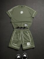PAVTROS Ensemble t-shirt à manches courtes col rond avec imprimé lettres et short à cordon de serrage taille, décontracté pour homme, été – Image 36