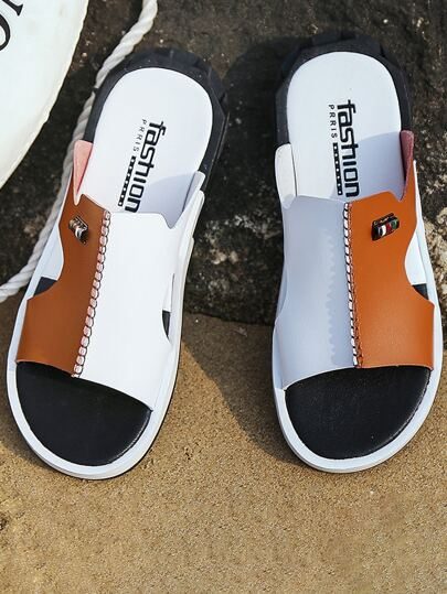 À La Mode Pantoufles Pour Homme , Bicolore À Détail En Métal Design Découpe Pantoufles