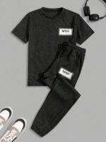 Ensemble de t-shirts réguliers à manches courtes avec imprimé lettres sur tissu gaufré pour hommes – Image 2